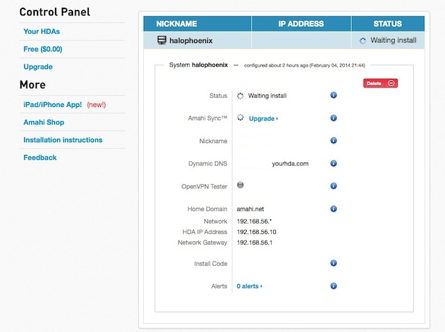 Control Panel Amahi
