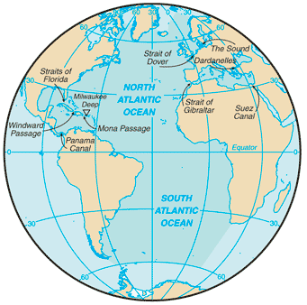 Oceanul Atlantic. Harta si dispunerea pe glob Oceanul Atlantic. Harta si dispunerea pe glob