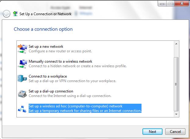 Windows Vista Windows 7 wireless ad-hoc