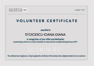 Diplomă voluntar Scientia Diplomă voluntar Scientia